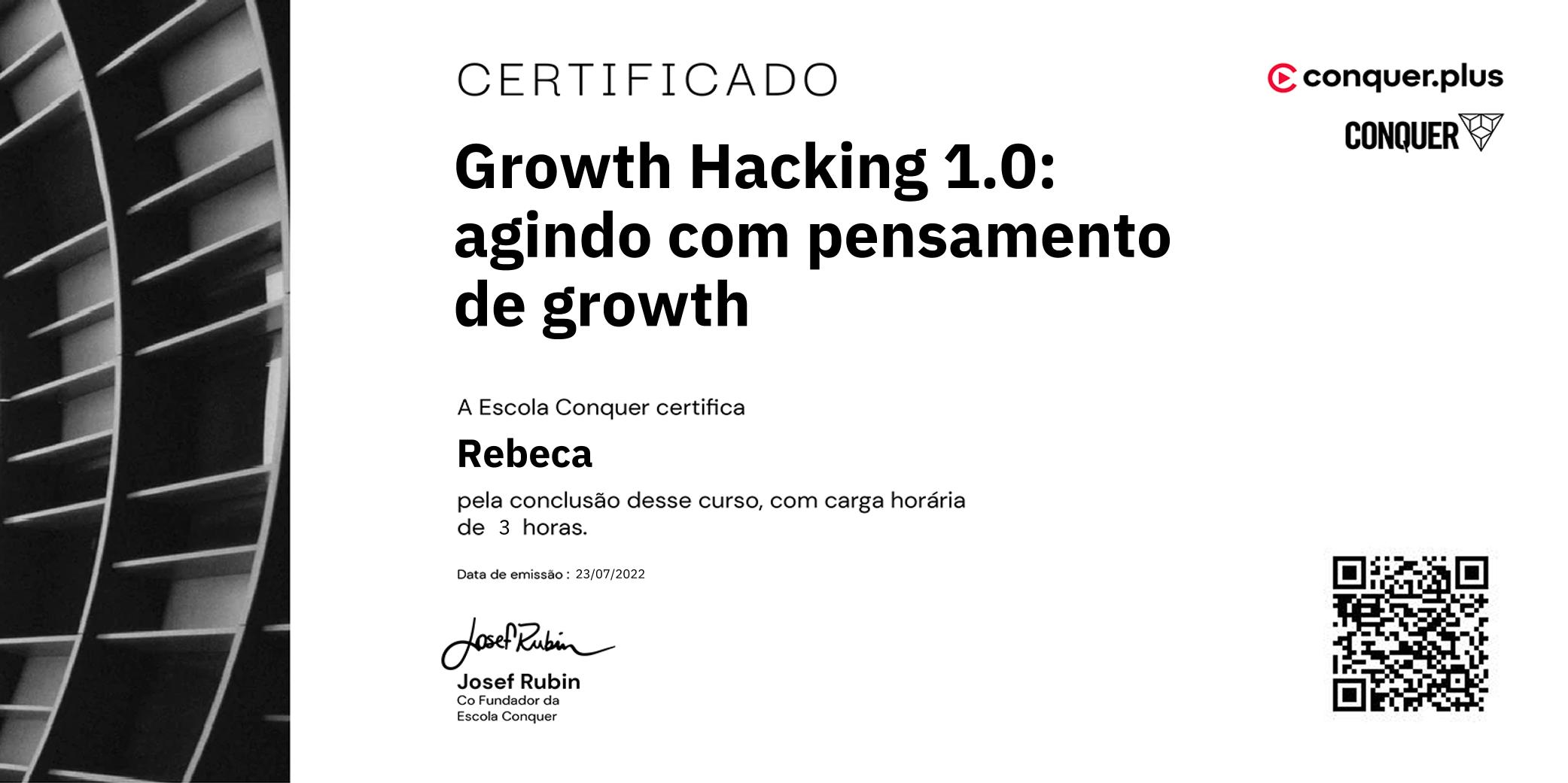 Certificado de Growth Hacking 1.0: agindo com pensamento de growth